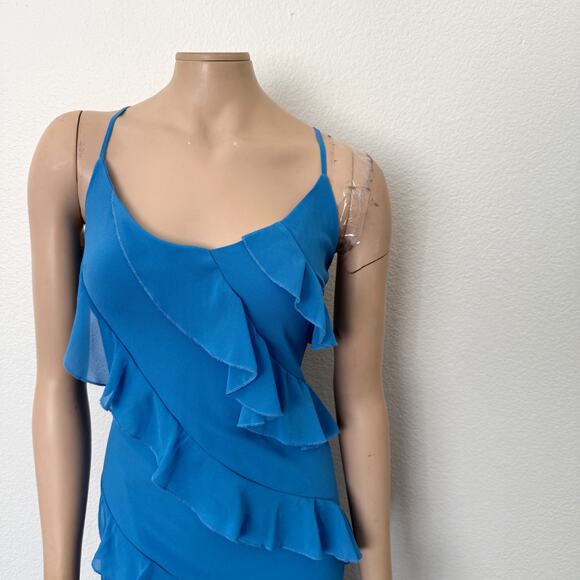 [Petal & Pup] Blue Ciao Tiered Ruffles V-Neck Maxi Dress Side Slit Wedding Sz XL - Picture 6 of 11